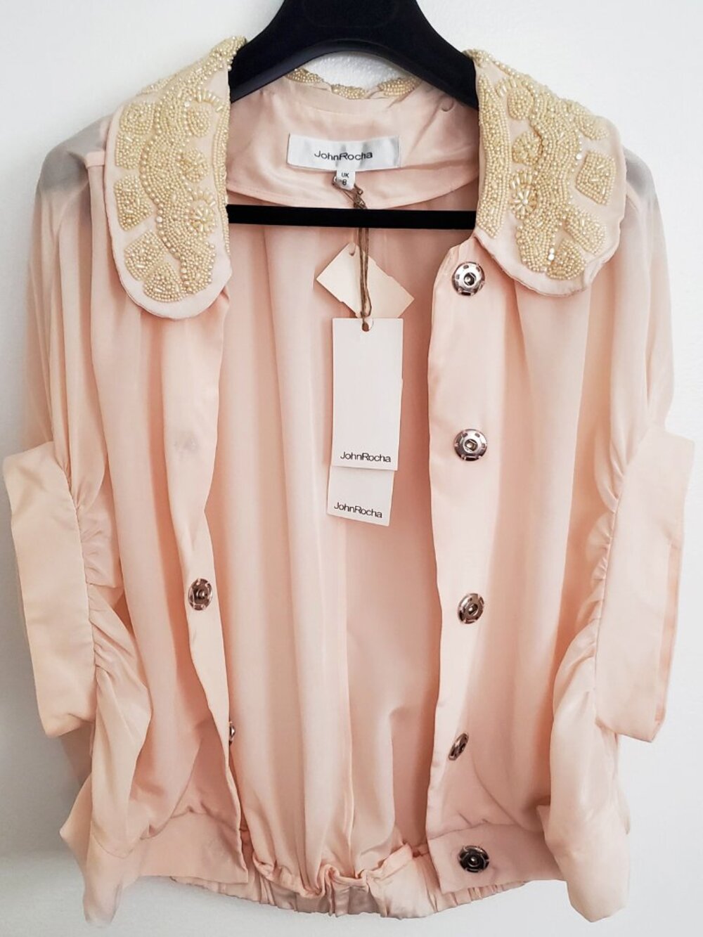 John Rocha Main Line Blush Pearl Beaded Cropped Blouse NWT UK Size 8